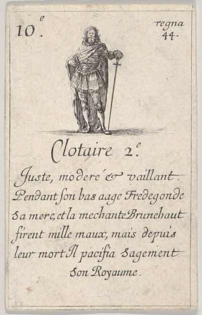 Clotaire II Juste, modéré..., du Jeu des Rois de France, 1644 - Stefano della Bella