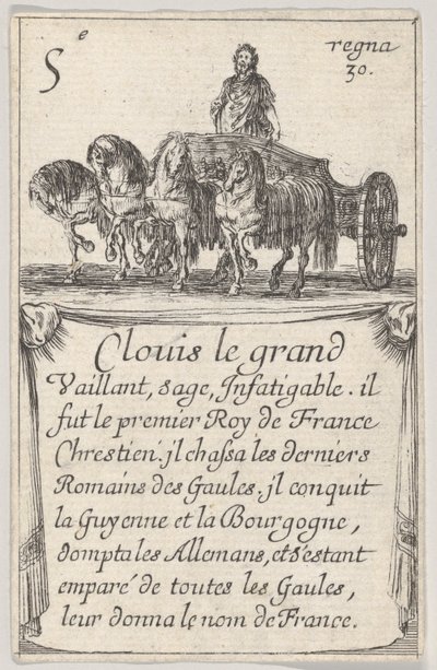 Clovis le grand Vaillant, sage..., du Jeu des Rois de France, 1644 - Stefano della Bella