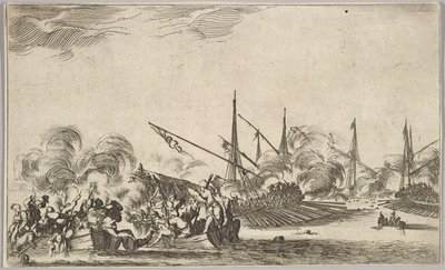 Combat entre plusieurs chaloupes et navires, deux groupes d