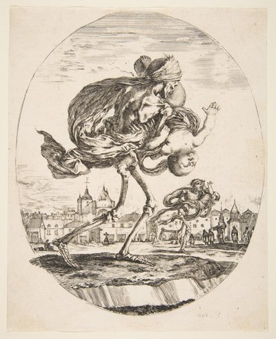 La Mort portant un nourrisson, des Cinq Morts, ca. 1648 - Stefano della Bella