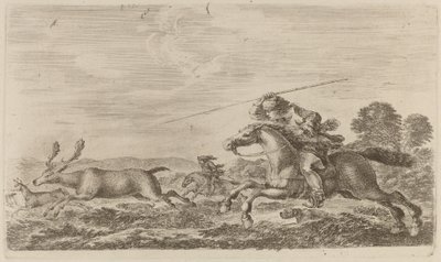 Cerf chassé par deux cavaliers - Stefano della Bella