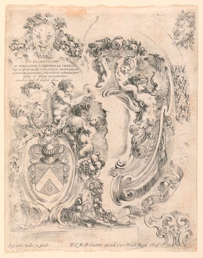 Armoiries et détails pour armoiries, n° 2 de "Raccolta di varii cappriccii et nove inventioni di cartelle et ornamenti" - Stefano della Bella