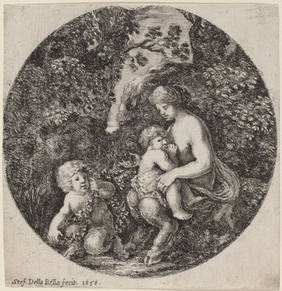 Satyresse allaitant un enfant dans un paysage boisé - Stefano della Bella