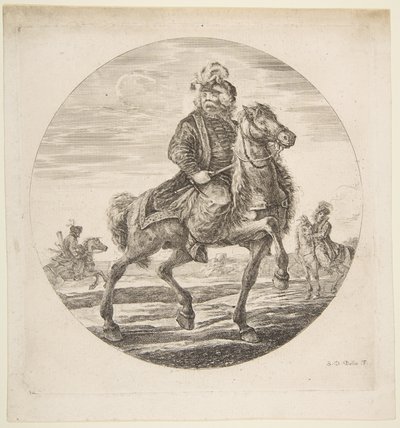 Cavalier hongrois chevauchant vers la droite, autres cavaliers en arrière-plan, ca. 1651 - Stefano della Bella