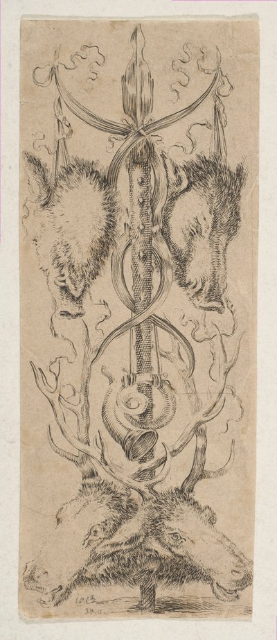 Trophée de chasse avec têtes de cerf en bas, vers 1653 - Stefano della Bella