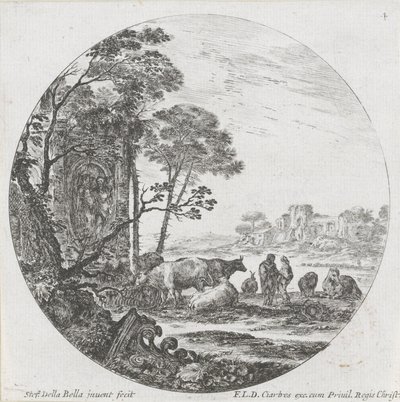 Paysage avec troupeau et chapiteau corinthien - Stefano della Bella
