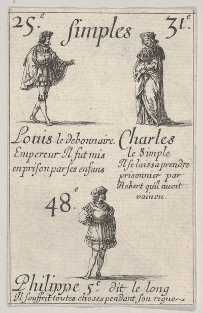 Louis le Débonnaire... Charles le Simple, du Jeu des Rois de France, 1644 - Stefano della Bella