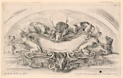 Lunette avec écussons, n° 13 de "Raccolta di varii cappriccii et nove inventioni di cartelle et ornamenti" - Stefano della Bella
