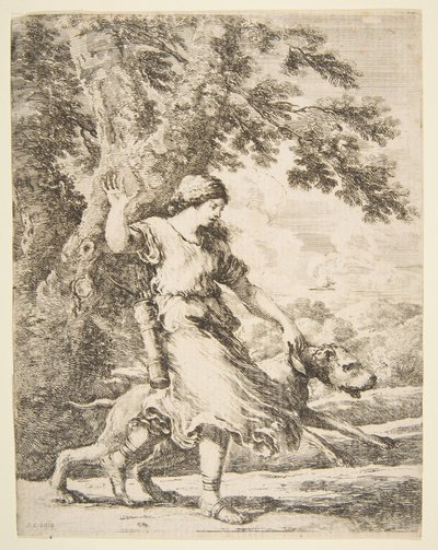 Nymphe tenant un grand chien par le collier, vers 1654 - Stefano della Bella