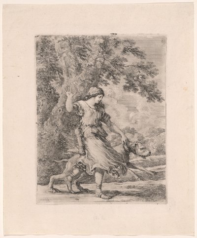 Nymphe tenant un grand chien par le collier, connue sous le nom de La belle chasseresse - Stefano della Bella