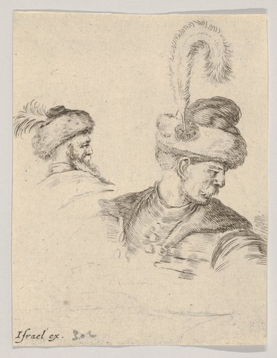 Planche 11 : un buste polonais de profil, tourné vers la droite, une autre tête polonaise vue de..., vers 1649 - Stefano della Bella