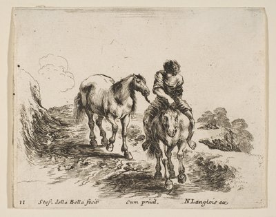 Planche 11 : un jeune cavalier, vu de face, menant un autre cheval, de Divers... - Stefano della Bella