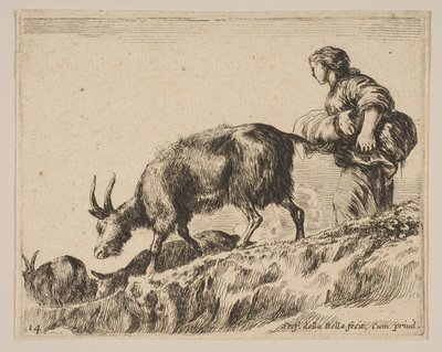 Planche 14 : bergère gardant des chèvres - Stefano della Bella