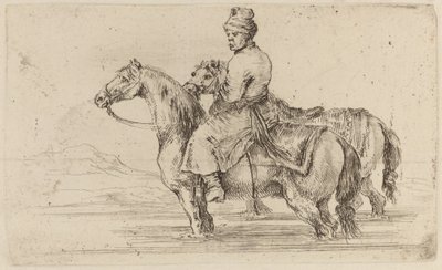 Serviteur polonais avec deux chevaux - Stefano della Bella