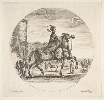 Cavalier polonais de profil face à droite, une tour et d