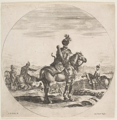Cavalier polonais avec un arc et des flèches, vu de dos avec son cheval tourné vers la droite, vers 1651 - Stefano della Bella