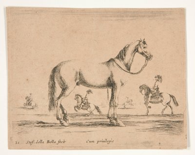 Cheval sans cavalier, avec cavaliers faisant du dressage en arrière-plan - Stefano della Bella