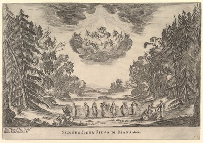 Deuxième scène, dans la forêt de Diane, du Mariage des dieux Le nozze degli Dei, 1637 - Stefano della Bella