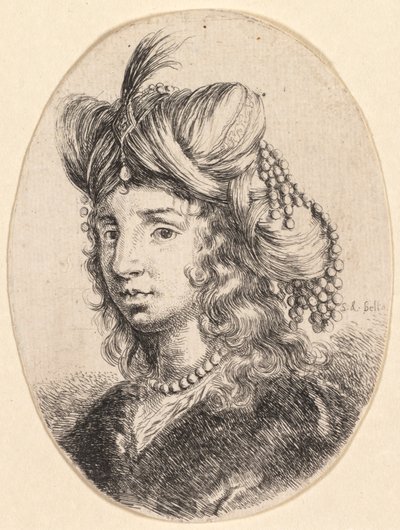 Plusieurs têtes dans le style persan : Portrait, Sultane portant un collier de perles et un turban..., 1649 - Stefano della Bella