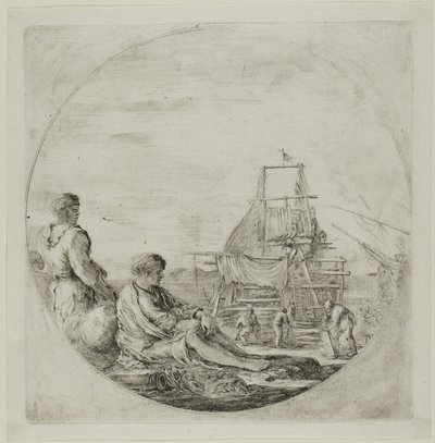 Chantier naval avec deux marins - Stefano della Bella