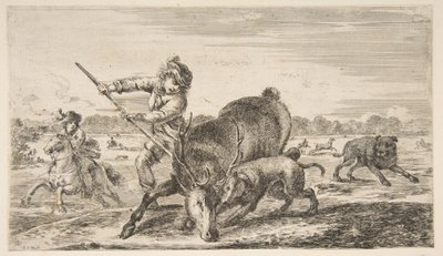 Cerf aux abois, de Chasses à différents animaux, vers 1654 - Stefano della Bella