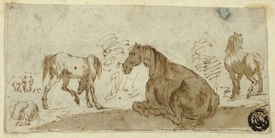 Études de chevaux dans un paysage - Stefano della Bella