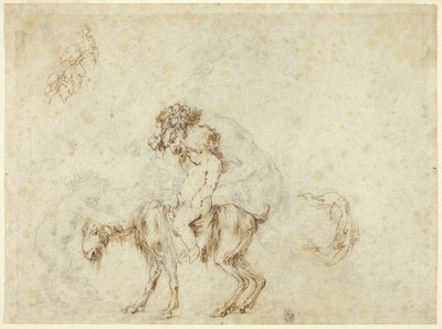 Étude pour une famille de satyres marchant (recto); Esquisses de cinq vases décoratifs (verso) - Stefano della Bella
