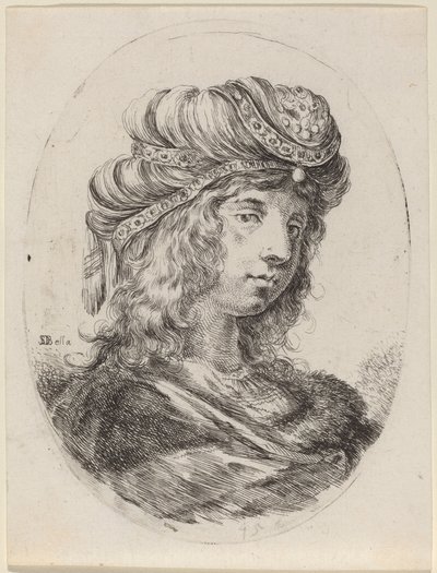 Sultane avec un turban rayé, tournée vers la droite - Stefano della Bella