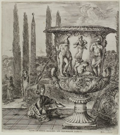 Le Vase Médicis, planche une de Les Six Grandes Vues de Rome et de la Campagne - Stefano della Bella