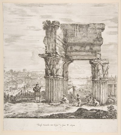 Le Temple de Vespasien et le Forum Romain, de Six grandes vues, quatre de Rome - Stefano della Bella