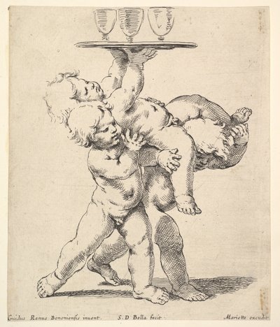 Trois enfants portant un plateau, vers 1638 - Stefano della Bella