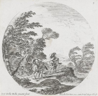 Deux cavaliers contre le vent (Paysages et ruines de Rome) - Stefano della Bella