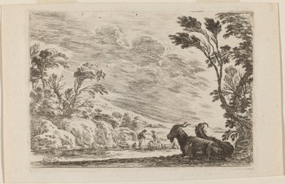 Deux chèvres couchées - Stefano della Bella