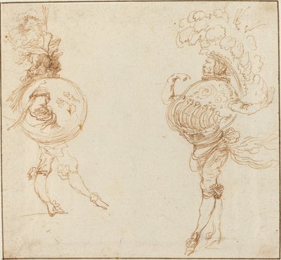 Deux hommes en costumes de mascarade : La Terre et un casque de parade, vers 1645 - Stefano della Bella