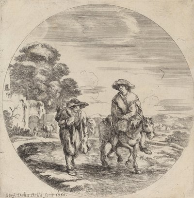 Deux paysans voyageant dans un paysage - Stefano della Bella
