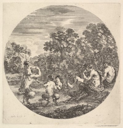 Deux satyres et un faune assis à droite regardant deux enfants satyres et un autre satyre..., ca. 1643-48 - Stefano della Bella