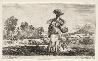 Divers personnages et paysages : Paysanne portant un panier sur la tête - Stefano della Bella