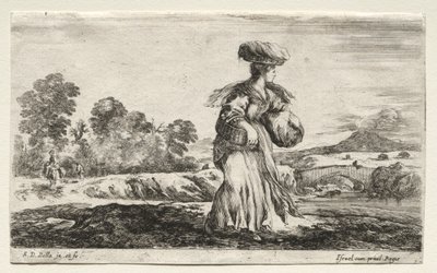 Diverses figures et paysages : Femme paysanne portant un panier sur la tête - Stefano della Bella