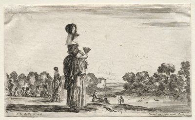 Diverses figures et paysages : femmes regardant des baigneurs le long d