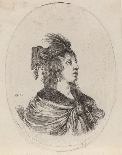 Femme en turban à plumes, tournée vers la droite, 1649-1650 - Stefano della Bella