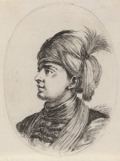 Jeune Maure avec un turban à plumes, tourné vers la gauche, 1649-1650 - Stefano della Bella