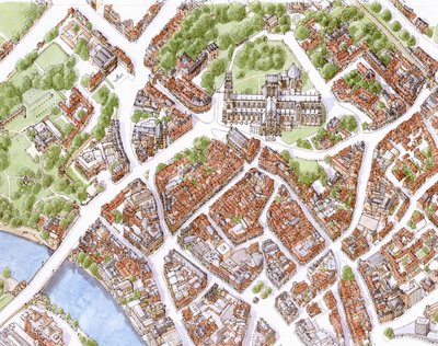 Image aérienne de la ville de York (dessinée en 1996) - Stephen Conlin