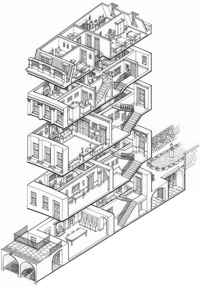 Maison géorgienne en coupe, vers 1760-1790 (dessin 2003) - Stephen Conlin