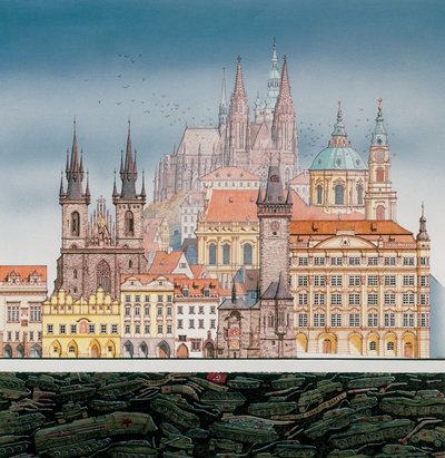 Bâtiments de Prague et chars russes, vers 1980-1991 - Stephen Conlin