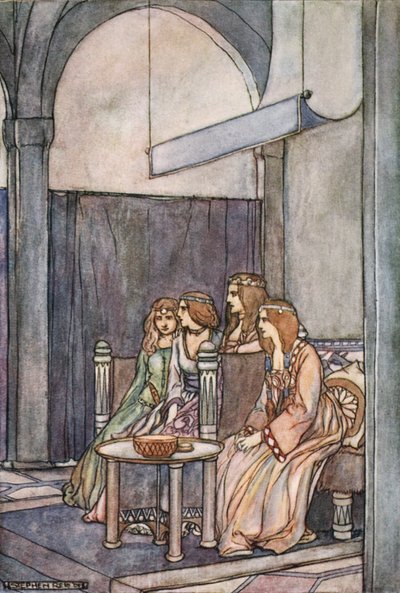 Là étaient assises les trois jeunes filles avec la reine, vers 1910 - Stephen Reid