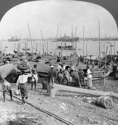 Port de Rangoon sur le fleuve Irawaddy, Birmanie, 1908 - Stereo Travel Co