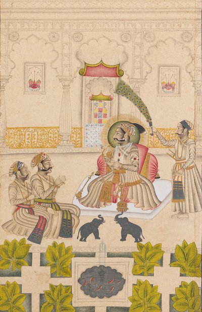 Maharana Amar Singh II montre deux éléphants en argent - Stipple Master