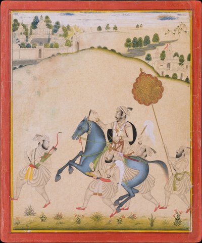 Maharana Amar Singh II chevauchant un cheval de Jodhpur, vers 1700-1710 - Stipple Master