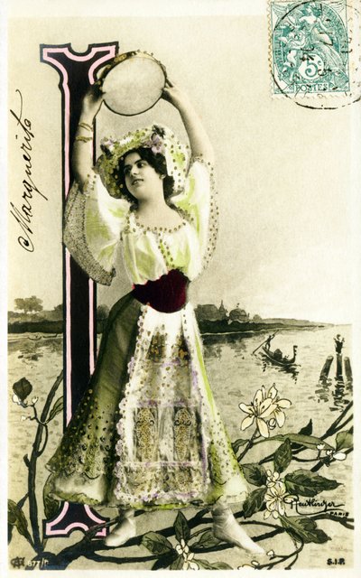 I : Mlle Fischer, artiste des années 1900 - Alphabet en carte postale - Studio Reutlinger