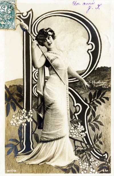 Gabrielle Robinne, actrice française, Comédie Française, Paris - alphabet en carte postale - Studio Reutlinger
